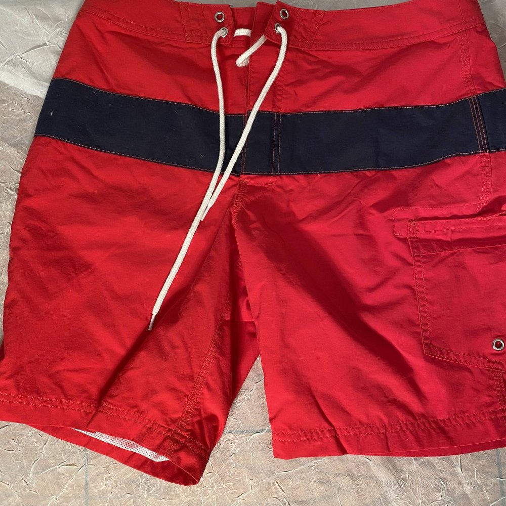 J.Crew Red and Navy Striped Swim Shorts
